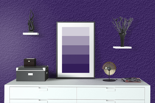 Pretty Photo frame on Deep Violet color drawing room interior textured wall