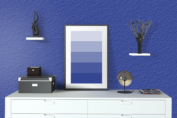 Pretty Photo frame on Blue (Pigment) color drawing room interior textured wall