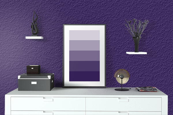 Pretty Photo frame on Russian Violet color drawing room interior textured wall