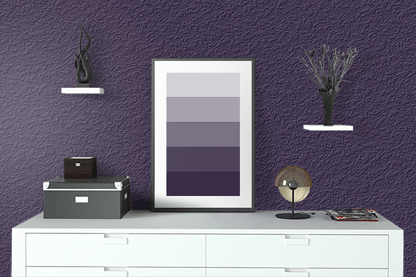 Pretty Photo frame on Dark Purple color drawing room interior textured wall