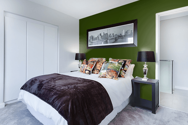Pretty Photo frame on Pullman Green color Bedroom interior wall color