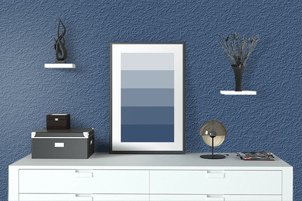 Pretty Photo frame on Metallic Blue color drawing room interior textured wall