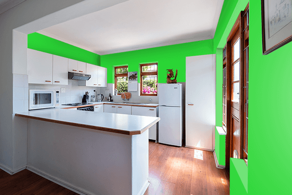 Pretty Photo frame on Lime Green color kitchen interior wall color