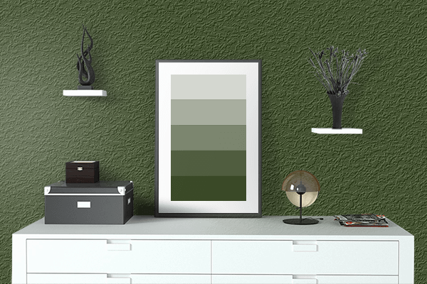 Pretty Photo frame on Pullman Green color drawing room interior textured wall