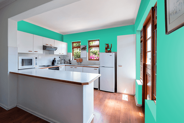 Pretty Photo frame on Light Sea Green color kitchen interior wall color