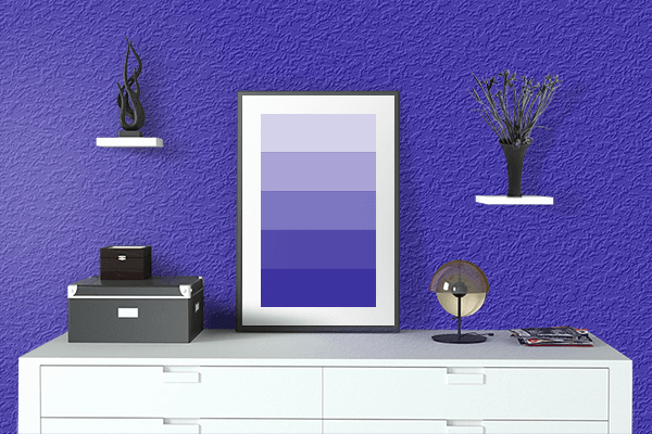 Pretty Photo frame on Interdimensional Blue color drawing room interior textured wall