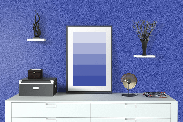 Pretty Photo frame on Violet-Blue color drawing room interior textured wall