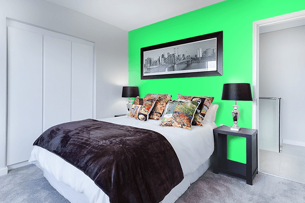 Pretty Photo frame on UFO Green color Bedroom interior wall color
