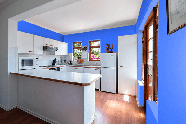 Pretty Photo frame on Ultramarine Blue color kitchen interior wall color