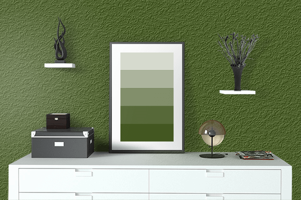 Pretty Photo frame on Army Green color drawing room interior textured wall