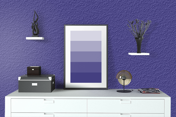 Pretty Photo frame on Cosmic Cobalt color drawing room interior textured wall