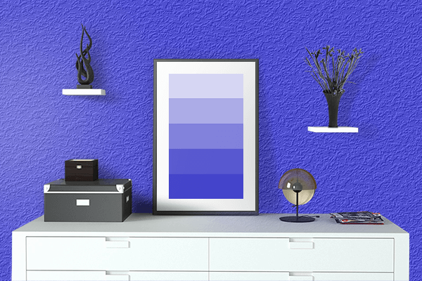 Pretty Photo frame on Palatinate Blue color drawing room interior textured wall