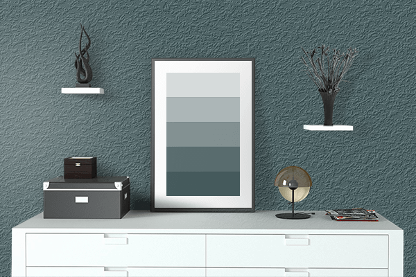Pretty Photo frame on Dark Slate Gray color drawing room interior textured wall