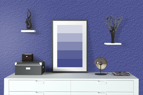 Pretty Photo frame on Chinese Blue color drawing room interior textured wall