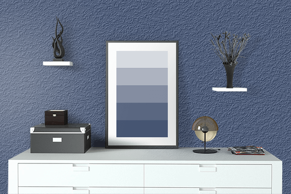 Pretty Photo frame on Metallic Blue color drawing room interior textured wall