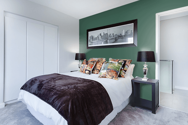 Pretty Photo frame on Feldgrau color Bedroom interior wall color