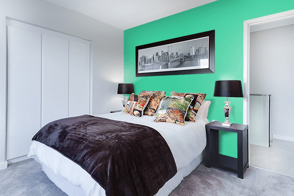 Pretty Photo frame on Eucalyptus color Bedroom interior wall color