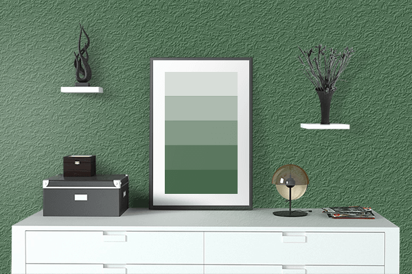 Pretty Photo frame on Deep Moss Green color drawing room interior textured wall