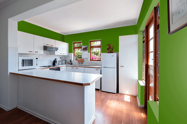 Pretty Photo frame on Metallic Green color kitchen interior wall color