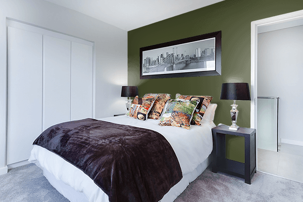 Pretty Photo frame on Kombu Green color Bedroom interior wall color
