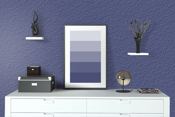 Pretty Photo frame on Purple Navy color drawing room interior textured wall