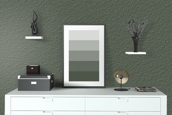 Pretty Photo frame on Rifle Green color drawing room interior textured wall