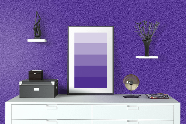 Pretty Photo frame on American Violet color drawing room interior textured wall