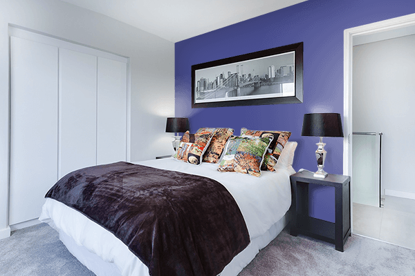 Pretty Photo frame on Dark Slate Blue color Bedroom interior wall color