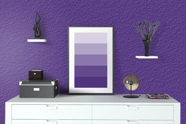 Pretty Photo frame on Spanish Violet color drawing room interior textured wall