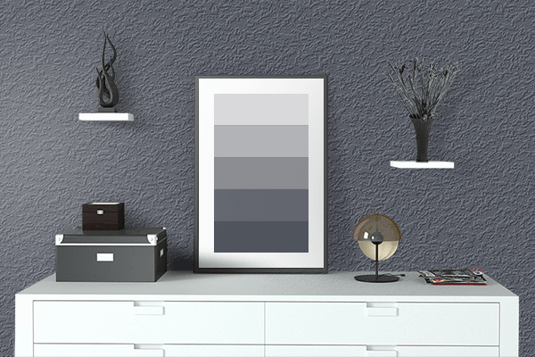 Pretty Photo frame on Davy's Grey color drawing room interior textured wall