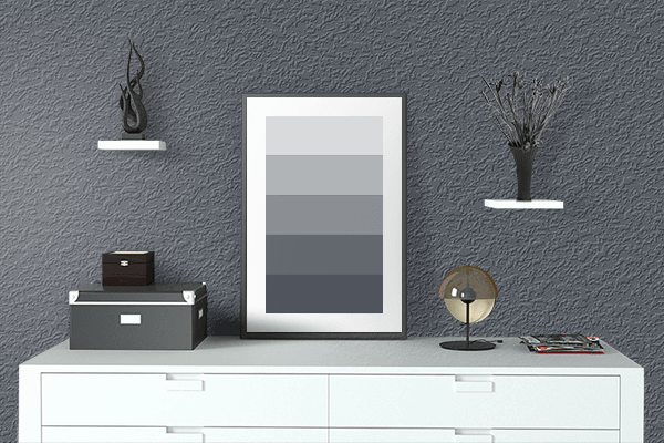 Pretty Photo frame on Davy's Grey color drawing room interior textured wall