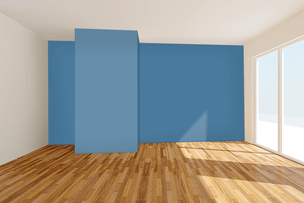 Pretty Photo frame on Blue Yonder color Living room wal color