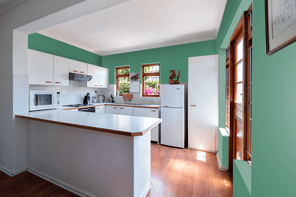 Pretty Photo frame on Deep Aquamarine color kitchen interior wall color