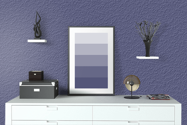 Pretty Photo frame on Purple Navy color drawing room interior textured wall