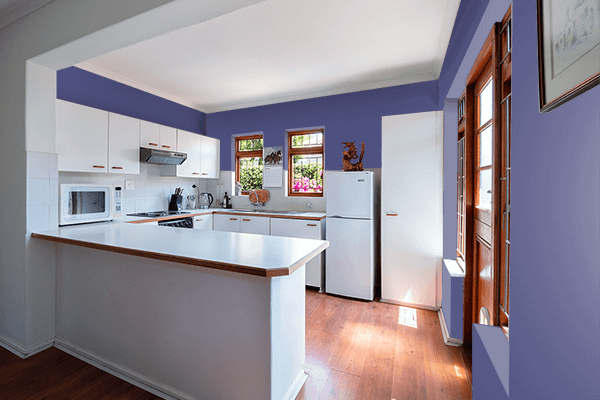 Pretty Photo frame on Purple Navy color kitchen interior wall color