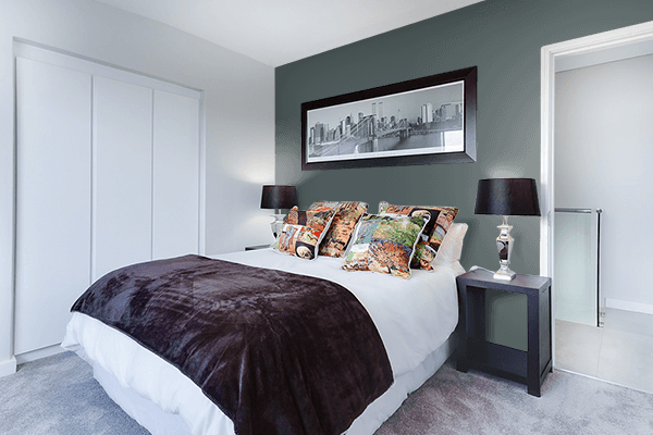 Pretty Photo frame on Feldgrau color Bedroom interior wall color