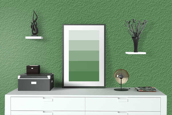 Pretty Photo frame on May Green color drawing room interior textured wall