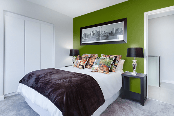 Pretty Photo frame on Avocado color Bedroom interior wall color