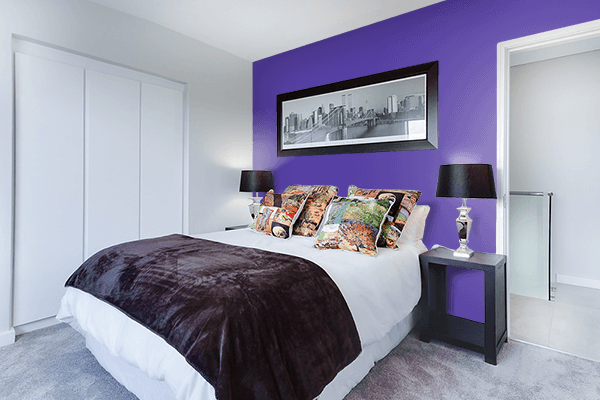 Pretty Photo frame on Plump Purple color Bedroom interior wall color