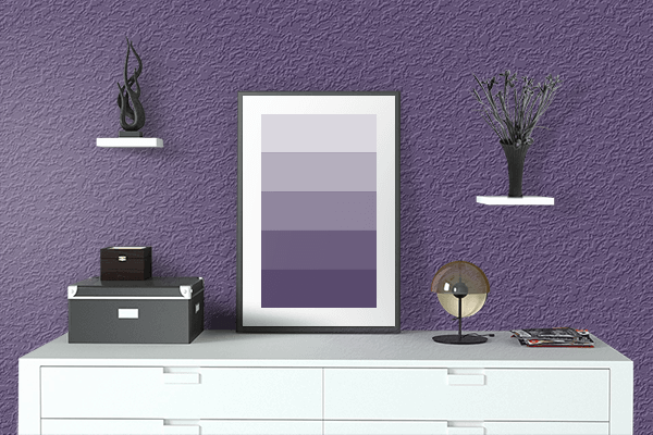 Pretty Photo frame on Cyber Grape color drawing room interior textured wall