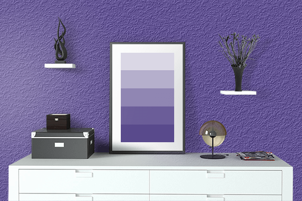 Pretty Photo frame on Blue-Magenta Violet color drawing room interior textured wall