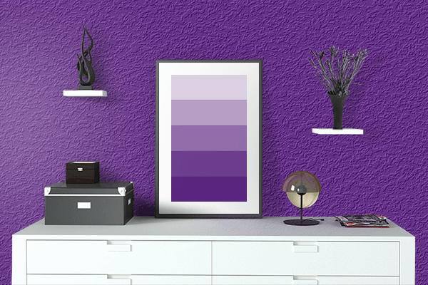 Pretty Photo frame on Metallic Violet color drawing room interior textured wall