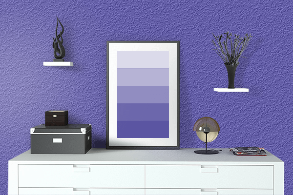 Pretty Photo frame on Plump Purple color drawing room interior textured wall