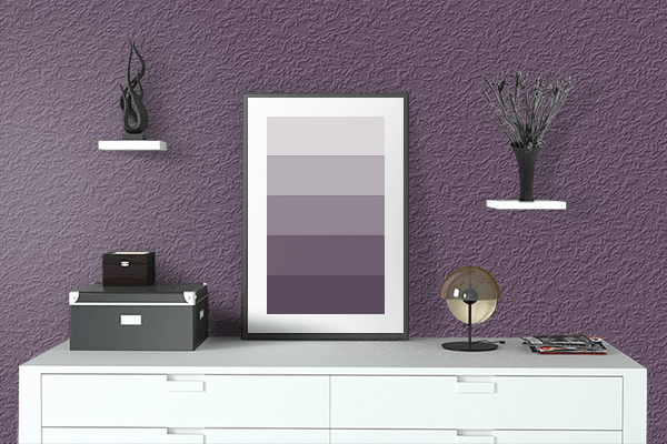 Pretty Photo frame on English Violet color drawing room interior textured wall