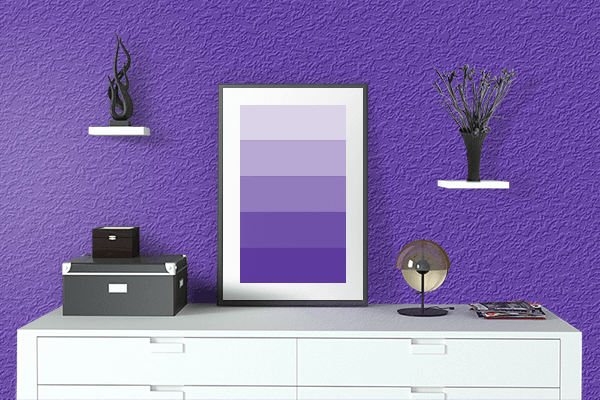 Pretty Photo frame on Grape color drawing room interior textured wall