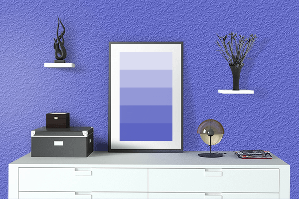 Pretty Photo frame on Majorelle Blue color drawing room interior textured wall