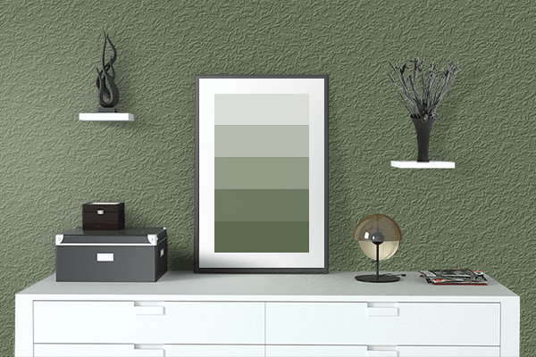 Pretty Photo frame on Fern Green color drawing room interior textured wall