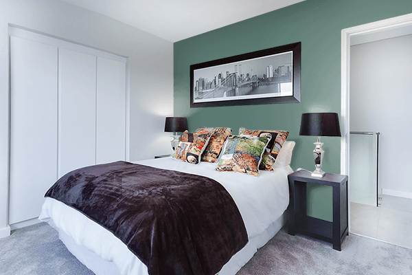 Pretty Photo frame on Hooker's Green color Bedroom interior wall color