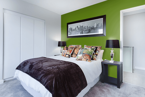 Pretty Photo frame on Avocado color Bedroom interior wall color