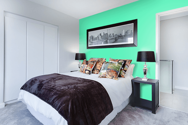 Pretty Photo frame on Medium Aquamarine color Bedroom interior wall color